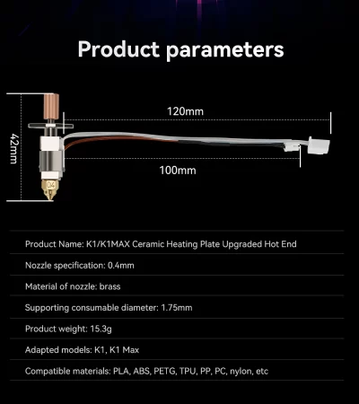 hotend Creality K1 Max Hotend de 300 °C Extrusor de alta velocidad para piezas Creality K1 / sprite - Imagen 9
