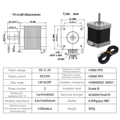 42 Stepper Motor 2A 0.48 N.M with 1m Cable - Imagen 4